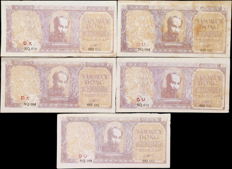 VIETNAM. Lot of (5). Viet Nam Dan Chu Cong Hoa. 50 Dong, 1952. P-39. Near Consec...