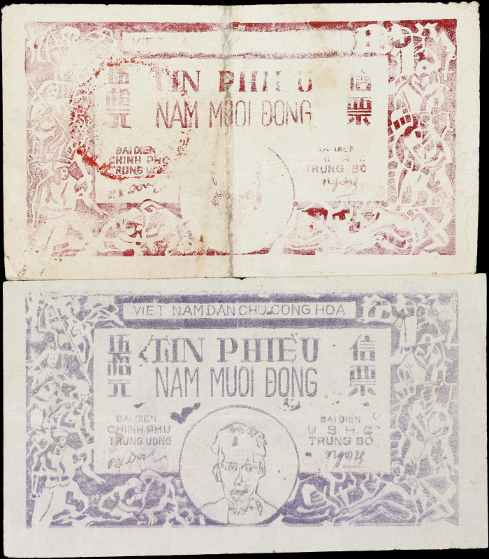 VIETNAM. Lot of (2). Viet Nam Dan Chu Cong Hoa. 50 Dong, 1949-50. P-50. Tin Phie...