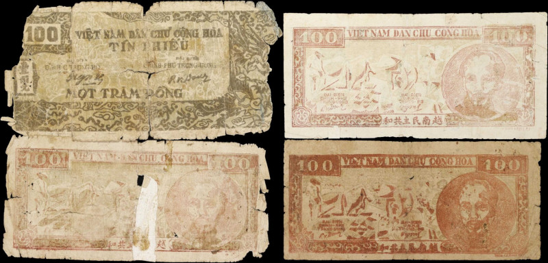 VIETNAM. Lot of (4). Viet Nam Dan Chu Cong Hoa. 100 Dong, 1950-51. P-55 and 56. ...