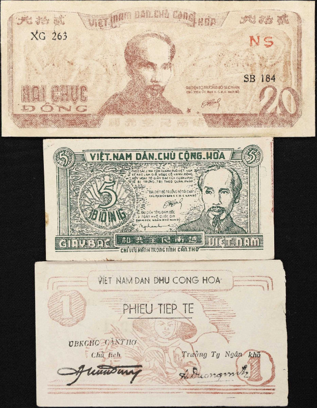 VIETNAM. Lot of (3). Viet Nam Dan Chu Cong Hoa. 1, 5 and 20 Dong, 1949-50. P-NL....