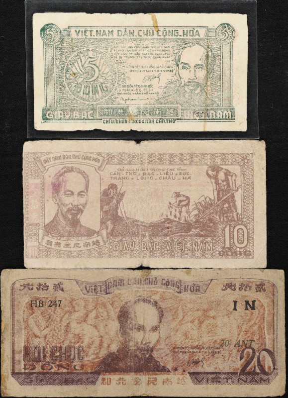 VIETNAM. Lot of (3). Viet Nam Dan Chu Cong Hoa. 5. 10 and 20 Dong, 1949-50. P-NL...