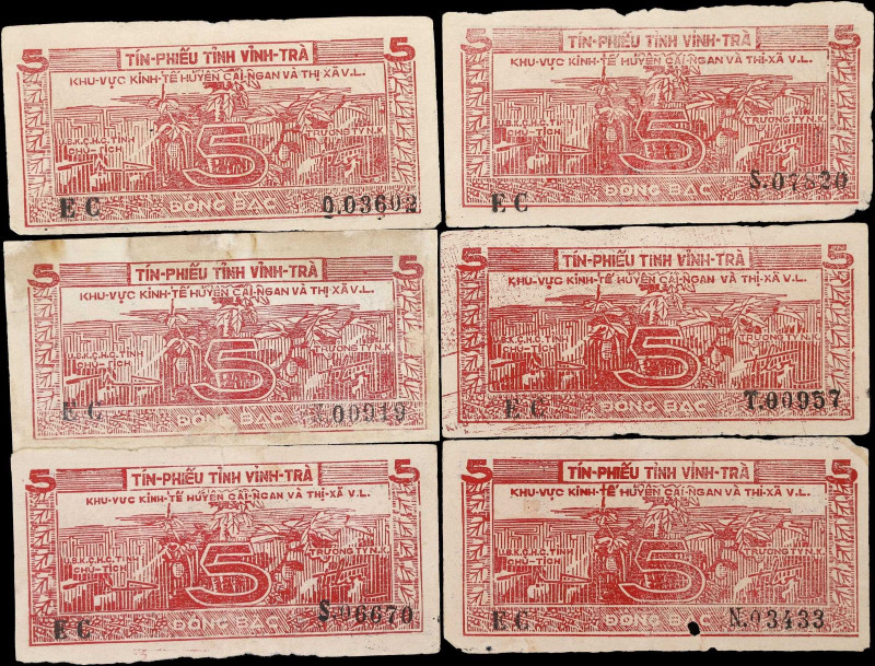 VIETNAM. Lot of (5). Viet Nam Dan Chu Cong Hoa. 5 Dong, 1949-50. P-NL. Tin Phieu...