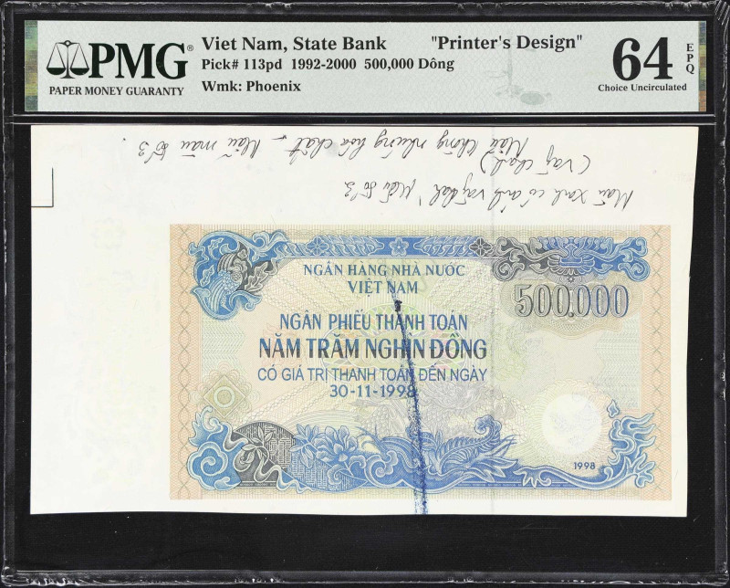 VIETNAM. State Bank of Vietnam. 500,000 Dong, 1998. P-113pd. Settlement Check. P...