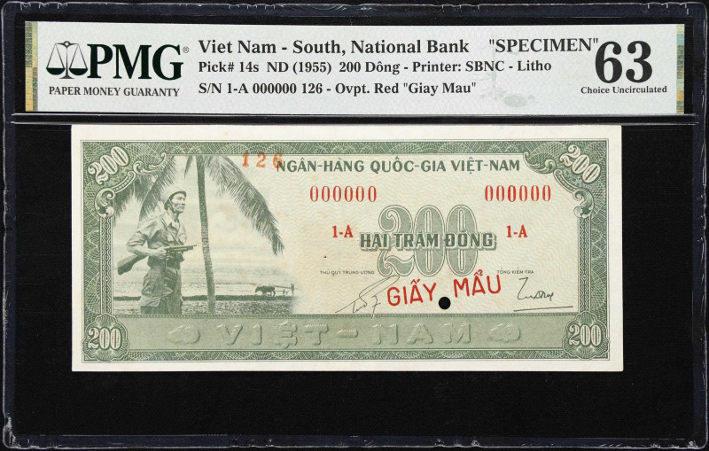 VIETNAM, SOUTH. National Bank of Vietnam. 200 Dong, ND (1955). P-14s. Specimen. ...