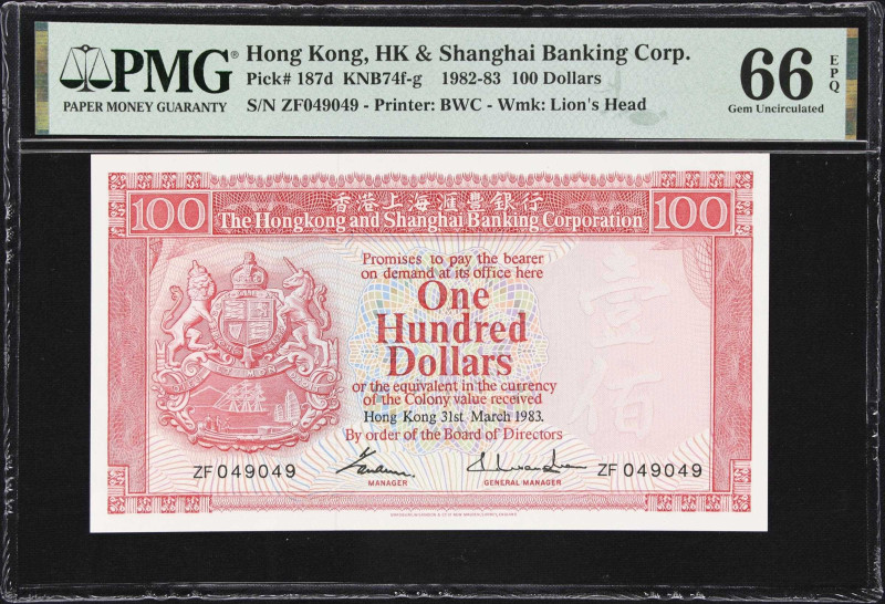 HONG KONG (SAR). Hongkong & Shanghai Banking Corporation. 100 Dollars, 1983. P-1...