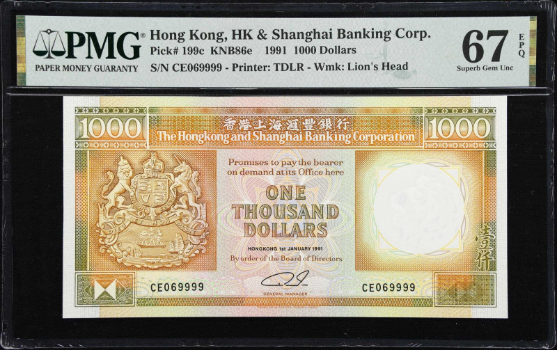 HONG KONG (SAR). Hongkong & Shanghai Banking Corporation. 1000 Dollars, 1991. P-...