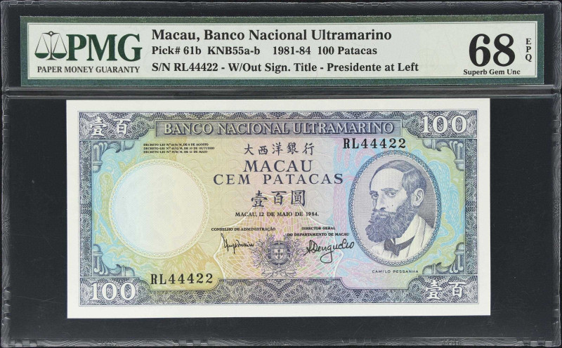 MACAU (SAR). Lot of (3). Banco Nacional Ultramarino. 50 & 100 Patacas, 1981-84. ...