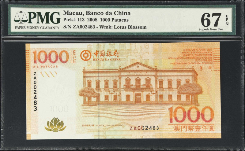 MACAU (SAR). Banco da China. 1000 Patacas, 2008. P-113. PMG Superb Gem Uncircula...