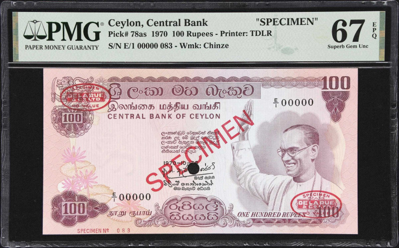 CEYLON. Central Bank of Ceylon. 100 Rupees, 1970. P-78as. Specimen. PMG Superb G...