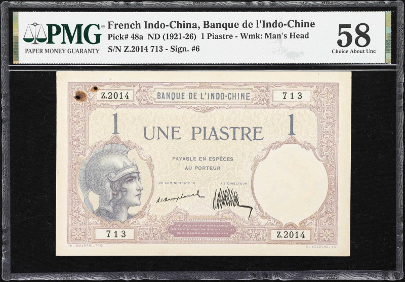 FRENCH INDO-CHINA. Lot of (2). Banque de l'Indochine. 1 & 100 Piastres, ND (1921...