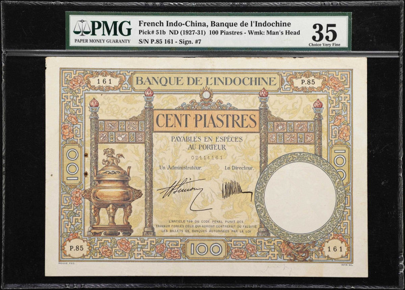 FRENCH INDO-CHINA. Lot of (2). Banque de I'Indochine. 100 Piastres, ND (1927-35)...