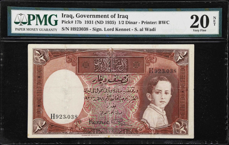 IRAQ. Government of Iraq. 1/2 Dinar, 1931 (ND 1935). P-17b. PMG Very Fine 20 Net...