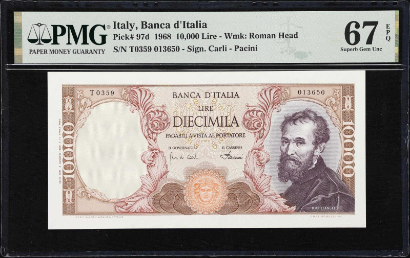 ITALY. Lot of (2). Banca d'Italia. 100 & 10,000 Lire, 1938-68. P-55b & 97d. PMG ...