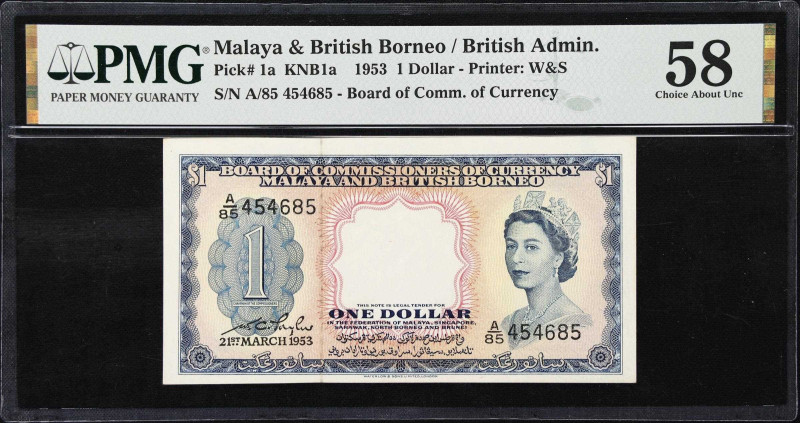 MALAYA AND BRITISH BORNEO. Board of Commissioners of Currency. 1 Dollar, 1953. P...