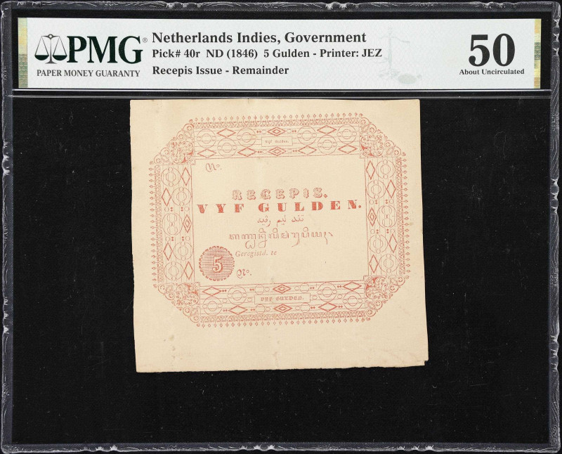 NETHERLANDS INDIES. Government. 5 Gulden, ND (1846). P-40r. Remainder. PMG About...