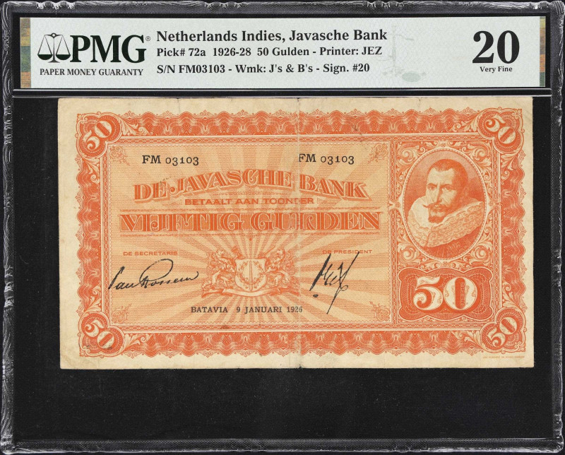 NETHERLANDS INDIES. Lot of (10). Javasche Bank. 50 Gulden, 1926-28. P-72a. PMG V...