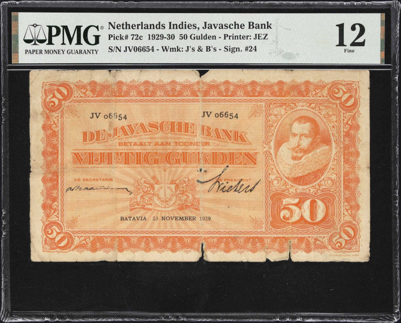 NETHERLANDS INDIES. Lot of (10). Javasche Bank. 50 Gulden, 1929-30. P-72c. PMG F...