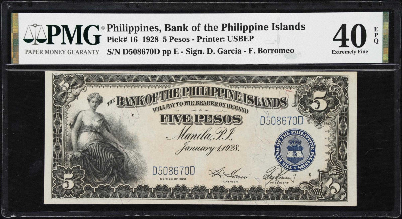 PHILIPPINES. Bank of the Philippine Islands. 5 Pesos, 1928. P-16. PMG Extremely ...