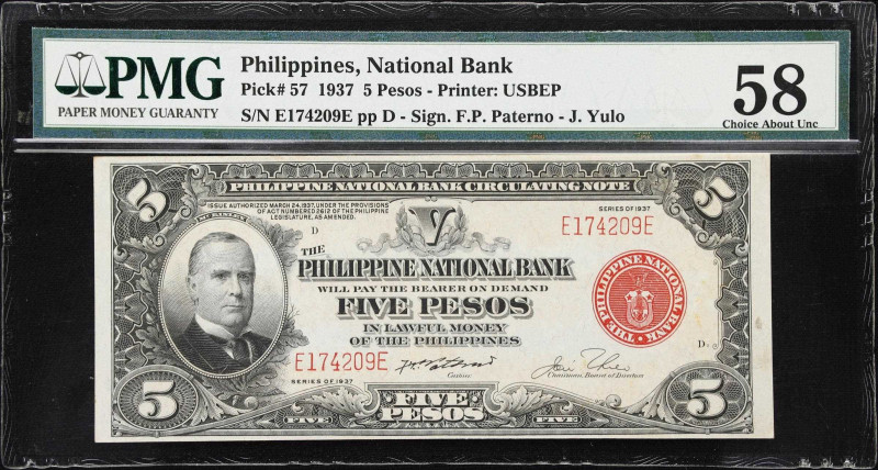 PHILIPPINES. Philippine National Bank. 5 Pesos, 1937. P-57. PMG Choice About Unc...