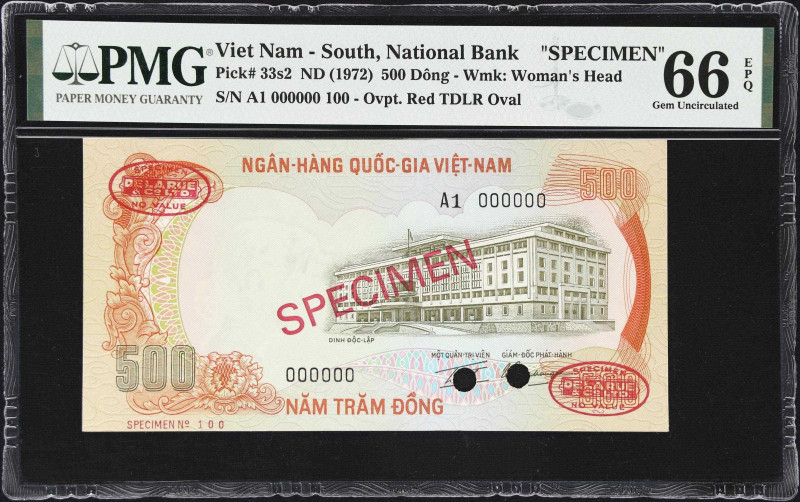 VIETNAM, SOUTH. National Bank of Vietnam. 500 Dong, ND (1972). P-33s2. Specimen....