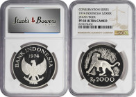INDONESIA. Duo of Wildlife Conservation Issues (2 Pieces), 1974. Both NGC Certified.
1) 5000 Rupiah. NGC PROOF-69 Ultra Cameo. KM-40A. Orangutan. 2) ...