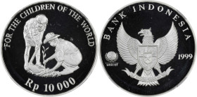 INDONESIA. 10000 Rupiah, 1999. NGC PROOF-69 Ultra Cameo.
KM-62. Mintage: 1,303. UNICEF Issue; Children of the World.

1999年印度尼西亞10000盾。
發行量1,303枚。...