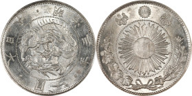 JAPAN. Yen, Year 3 (1870). Osaka Mint. Mutsuhito (Meiji). PCGS MS-61.
KM-Y-5.1; JNDA-01-9; JC-09-9-1. Type 1 with border.

日本明治三年一圓銀幣。大阪造幣廠。
帶邊框，一...