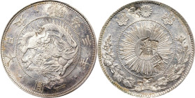 JAPAN. Yen, Year 3 (1870). Osaka Mint. Mutsuhito (Meiji). PCGS Genuine--Chopmark, AU Details.
KM-Y5.3; JNDA-01-9. Type 3.

日本明治三年一圓銀幣。大阪造幣廠。

Est...
