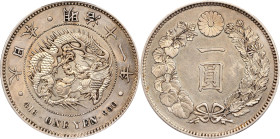 JAPAN. Yen, Year 11 (1878). Osaka Mint. Mutsuhito (Meiji). PCGS Genuine--Cleaned, AU Details.
KM-Y-A25.2; JNDA-01-10; JC-09-10-1. Shallow veins varie...