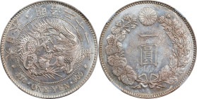 JAPAN. Yen, Year 21 (1888). Osaka Mint. Mutsuhito (Meiji). NGC MS-62.
KM-Y-28a.5; JNDA-01-10C.
From the BKingdom Collection.

日本明治二十一年一圓銀幣。大阪造幣廠。...