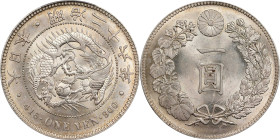 JAPAN. Yen, Year 26 (1893). Osaka Mint. Mutsuhito (Meiji). PCGS MS-62.
KM-Y-A25.3; JNDA-01-10A; JC-09-10-2.

日本明治二十六年一圓銀幣。大阪造幣廠。

Estimate: $400....