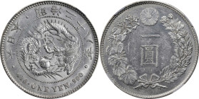 JAPAN. Yen, Year 28 (1895). Osaka Mint. Mutsuhito (Meiji). NGC MS-62.
KM-Y-A25.3; JNDA-01-10A; JC-09-10-2.

日本明治二十八年一圓銀幣。大阪造幣廠。

Estimate: $200.0...