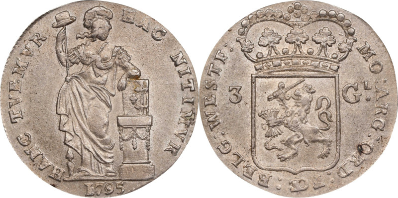 NETHERLANDS. West Friesland. 3 Gulden, 1795. Enkhuizen Mint. PCGS AU-58.
Dav-18...