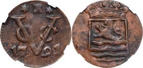 NETHERLANDS EAST INDIES. Zeeland. Duit, 1791. Middelburg Mint. NGC EF Details--Environmental Damage.
KM-152.3. Small 7 variety.

1791年荷屬東印度1杜伊特。
細...