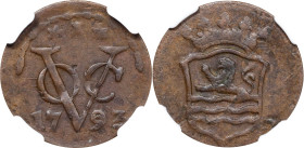 NETHERLANDS EAST INDIES. Zeeland. Duit, 1793. Middelburg Mint. NGC EF-45.
KM-152.3. Variety with plain edge and tail without plumes.

1793年荷屬東印度1杜伊...