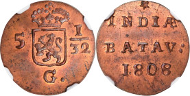 NETHERLANDS EAST INDIES. Napoleonic Era. 1/2 Duit, 1808. Enkhuizen Mint. NGC MS-65 Red Brown.
KM-75. Holland Arms (star).

1808年荷屬東印度1/2杜伊特。
荷蘭徽章。...