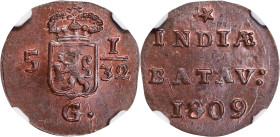 NETHERLANDS EAST INDIES. Napoleonic Era. 1/2 Duit, 1809. Enkhuizen Mint. NGC MS-65 Brown.
KM-75. Holland Arms (star).

1809年荷屬東印度1/2杜伊特。
荷蘭徽章。（星)...