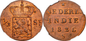 NETHERLANDS EAST INDIES. 1/2 Stuiver, 1826-S. Utrecht Mint. William I. NGC MS-64 Red Brown.
KM-285.

1826-S年荷屬東印度蘇門答臘島1/2斯圖伊弗。

Estimate: $200.00...