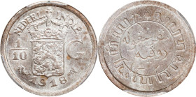 NETHERLANDS EAST INDIES. 1/10 Gulden, 1918. Utrecht Mint. Wilhelmina I. PCGS MS-65.
KM-311.

1918年荷蘭東印度1/10古爾登。烏得勒支鑄幣廠。

Estimate: $100.00 - $150...