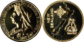 NEW ZEALAND. Fantasy Gilt Copper-Nickel Crown, "1897". Victoria. PCGS PROOF-68.
KMX-Unlisted. Weight: 40 gms. INA (International Numismatic Agency) i...