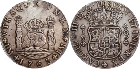 PERU. 8 Reales, 1763-LM JM. Lima Mint. Charles III. PCGS Genuine--Repaired, VF Details.
KM-A64.1; Cal-1023; Yonaka-L8-63A.

1763-LM JM年秘魯壹圓銀幣。利馬鑄幣廠...