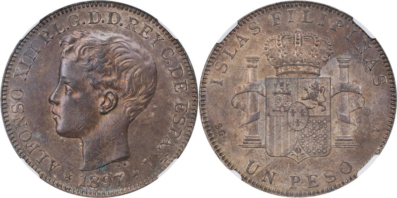 PHILIPPINES. Peso, 1897-SG V. Manila Mint. Alfonso XIII. NGC AU-55.
KM-154; Cal...