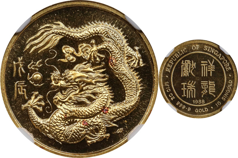 SINGAPORE. 10 Singold, 1988-SM. Singapore Mint. Lunar Series, Year of the Dragon...