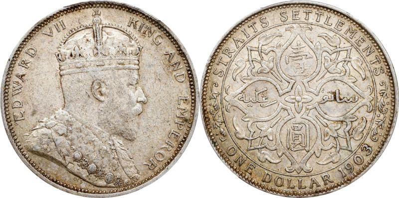 STRAITS SETTLEMENTS. Dollar, 1903-B. Bombay Mint. Edward VII. PCGS AU-53.
KM-25...