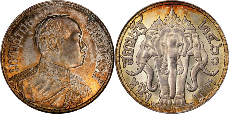 THAILAND. Baht, BE 2460 (1917). Rama VI. PCGS MS-64.
KM-Y-45.

1917年泰國1泰銖。拉瑪六...