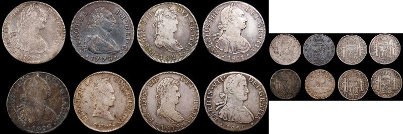 MIXED LOTS. Octet of Spanish and Latin American Crowns (8 Pieces), 1778-1841. Av...