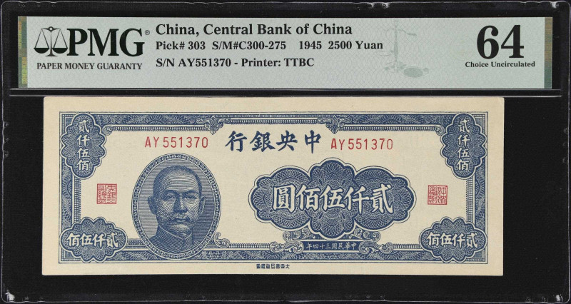 CHINA--REPUBLIC. Central Bank of China. 2500 Yuan, 1945. P-303. S/M#C300-275. PM...