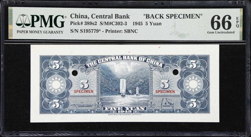 CHINA--REPUBLIC. Central Bank of China. 5 Yuan, 1945. P-389s2. S/M#C302-3. Back ...