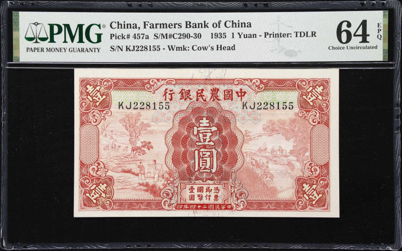 CHINA--REPUBLIC. Farmers Bank of China. 1 Yuan, 1935. P-457a. S/M#C290-30. PMG C...