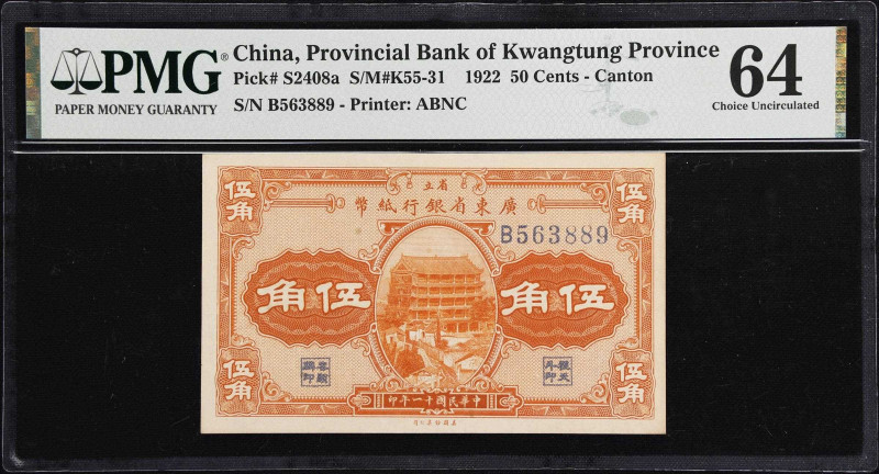 CHINA--PROVINCIAL BANKS. Provincial Bank of Kwangtung Province. 50 Cents, 1922. ...